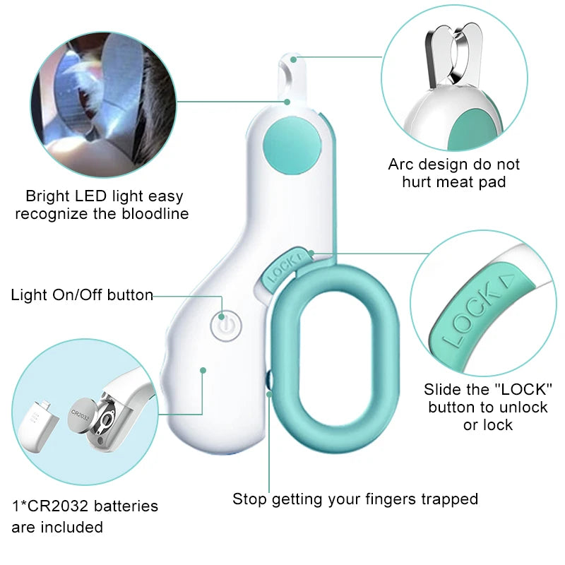Cortador de unhas profissional para animais de estimação com luz LED