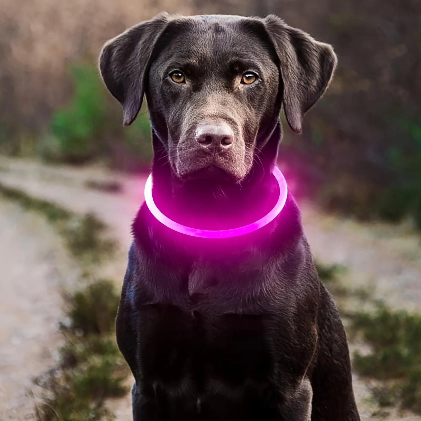 Coleira de LED para cães, luminosa, anti-perda, recarregável via USB.