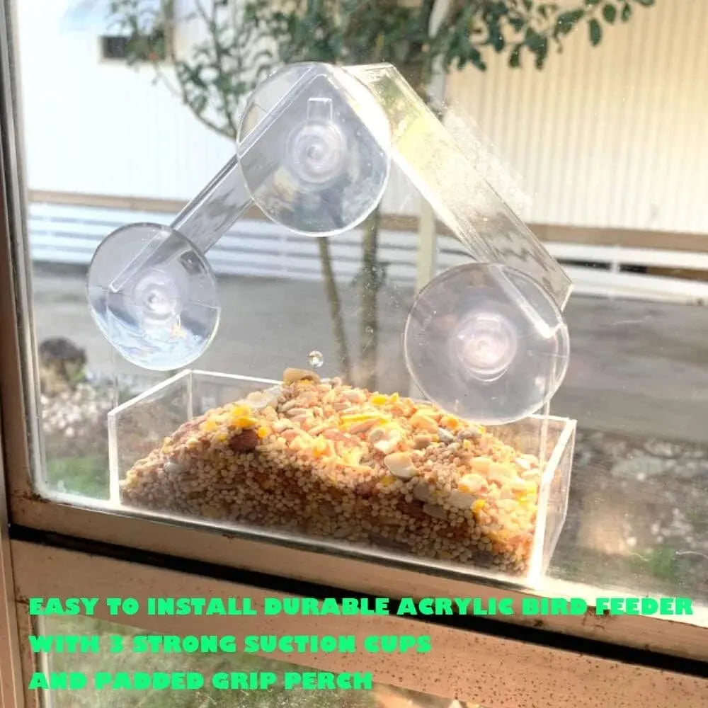 Alimentador de pássaros em acrílico com janela transparente, casinha suspensa
