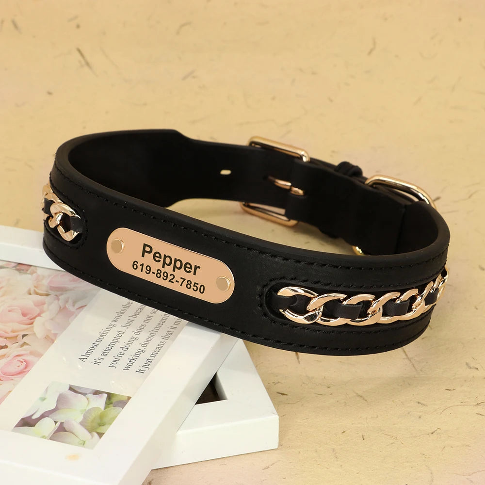 Coleiras de couro personalizadas com placa de identificação para cães