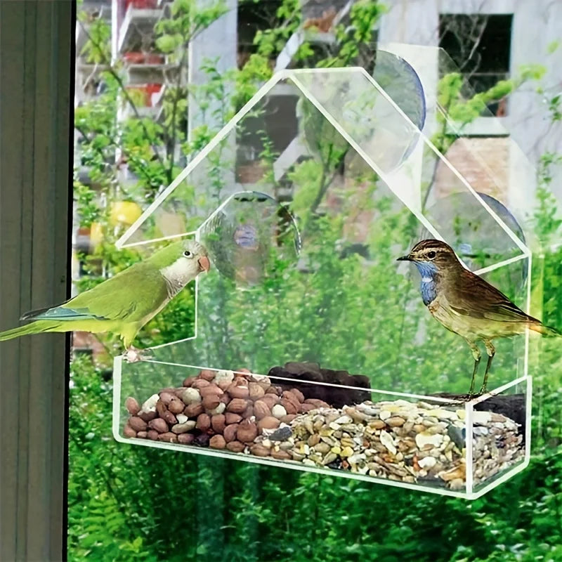 Alimentador de pássaros em acrílico com janela transparente, casinha suspensa