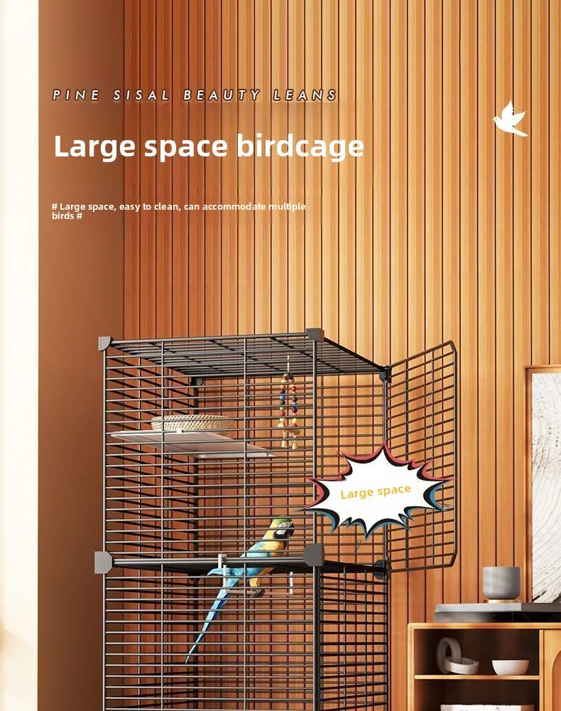 Large Bird Cage for Cockatiel Spacious Metal Aviary with Stand Easy Clean Bird Nests Indoor Flight House with Detachable Panel