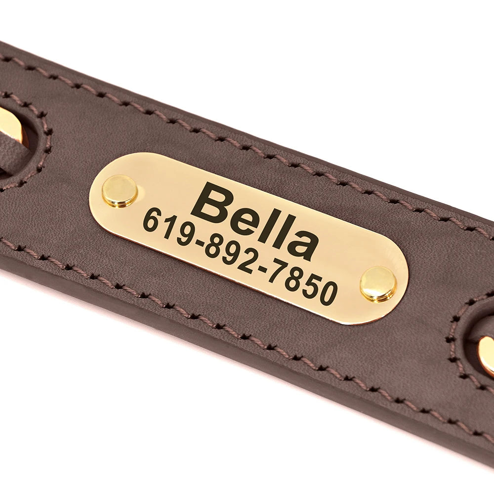 Coleiras de couro personalizadas com placa de identificação para cães
