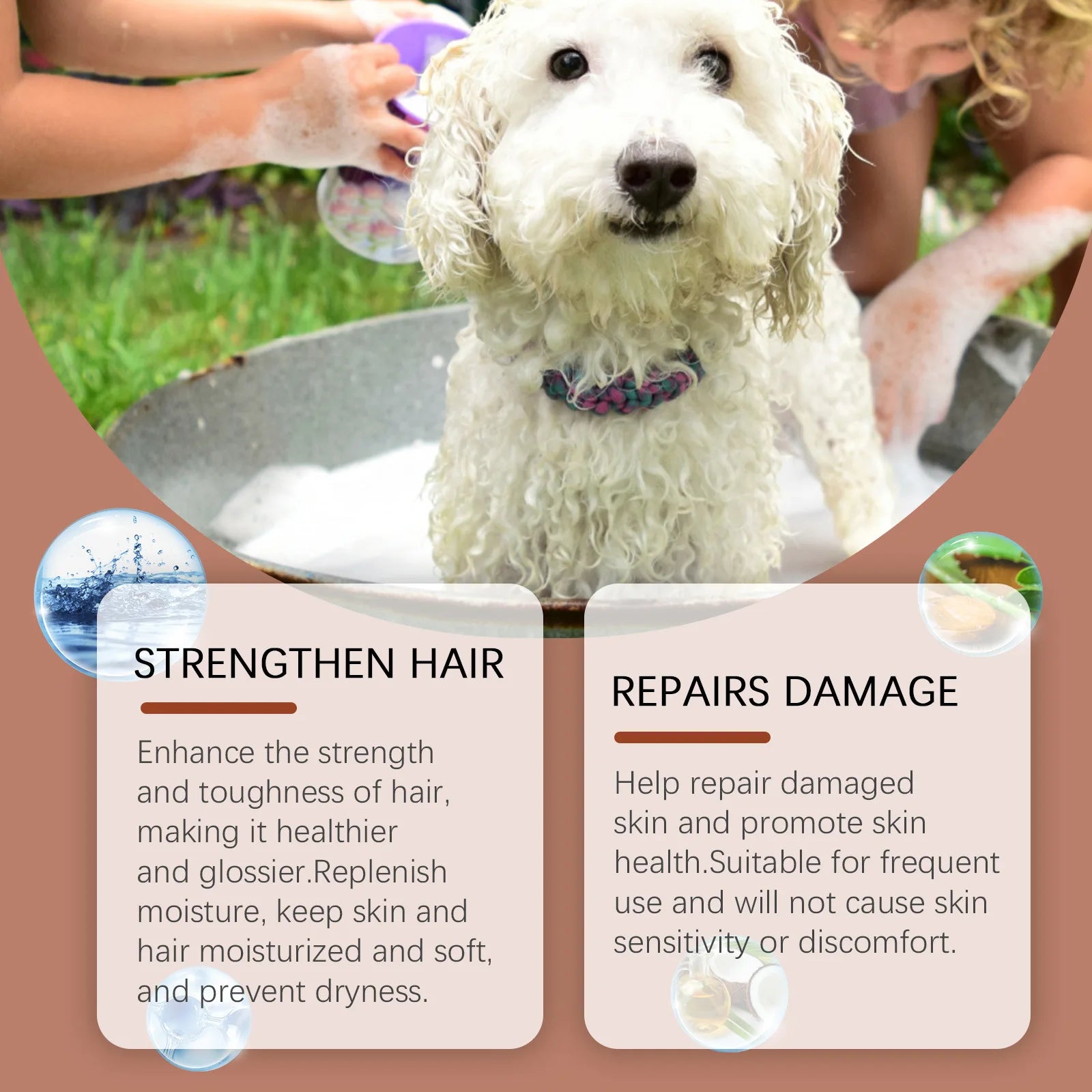 Shampoo e condicionador hidratante para cães com pele sensível, pH balanceado