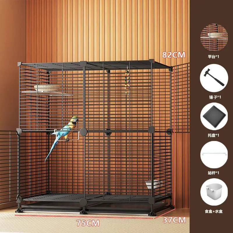 Large Bird Cage for Cockatiel Spacious Metal Aviary with Stand Easy Clean Bird Nests Indoor Flight House with Detachable Panel