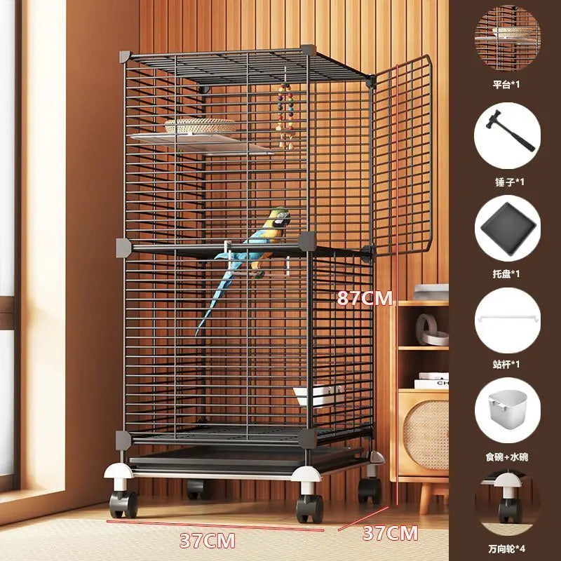 Large Bird Cage for Cockatiel Spacious Metal Aviary with Stand Easy Clean Bird Nests Indoor Flight House with Detachable Panel