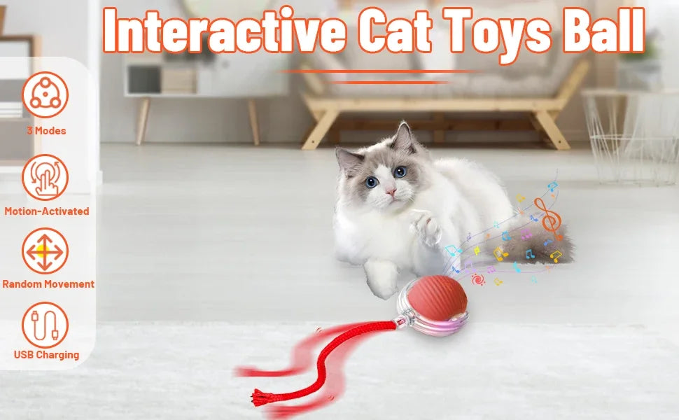 Bola interativa para cães e gatos, bola rolante automática com cauda falsa