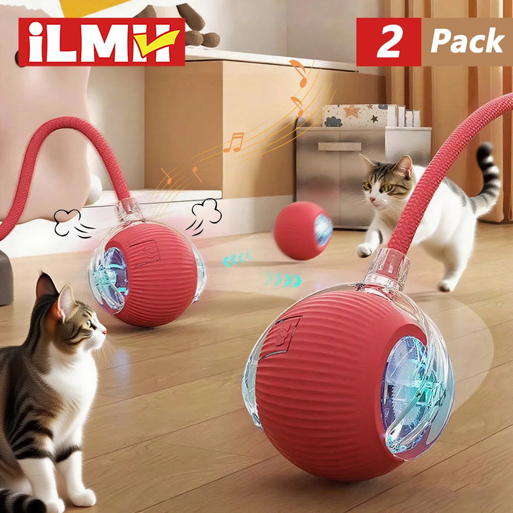 Bola interativa para cães e gatos, bola rolante automática com cauda falsa