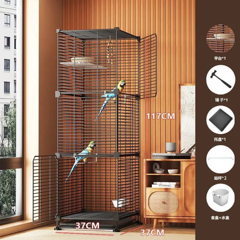 Large Bird Cage for Cockatiel Spacious Metal Aviary with Stand Easy Clean Bird Nests Indoor Flight House with Detachable Panel