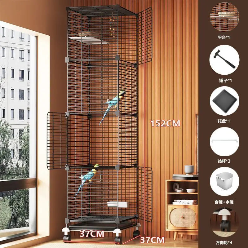 Large Bird Cage for Cockatiel Spacious Metal Aviary with Stand Easy Clean Bird Nests Indoor Flight House with Detachable Panel