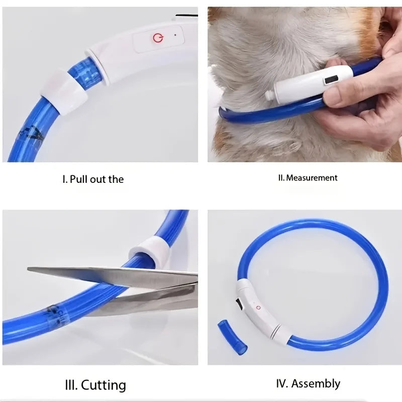 Coleira de LED para cães, luminosa, anti-perda, recarregável via USB.
