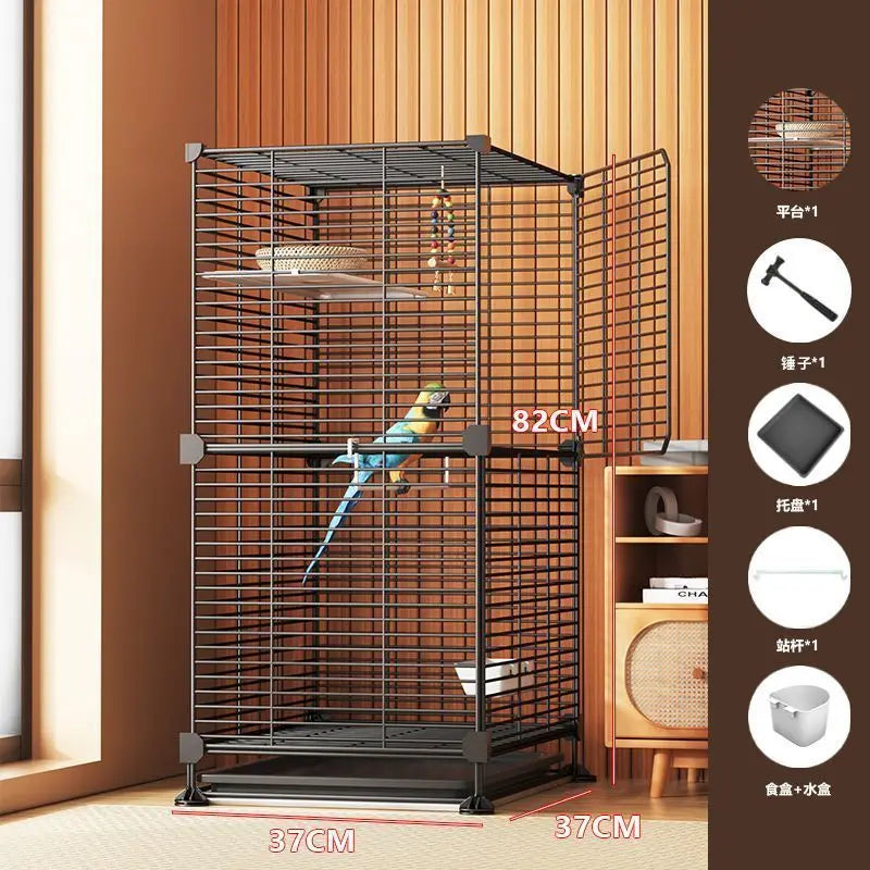 Large Bird Cage for Cockatiel Spacious Metal Aviary with Stand Easy Clean Bird Nests Indoor Flight House with Detachable Panel