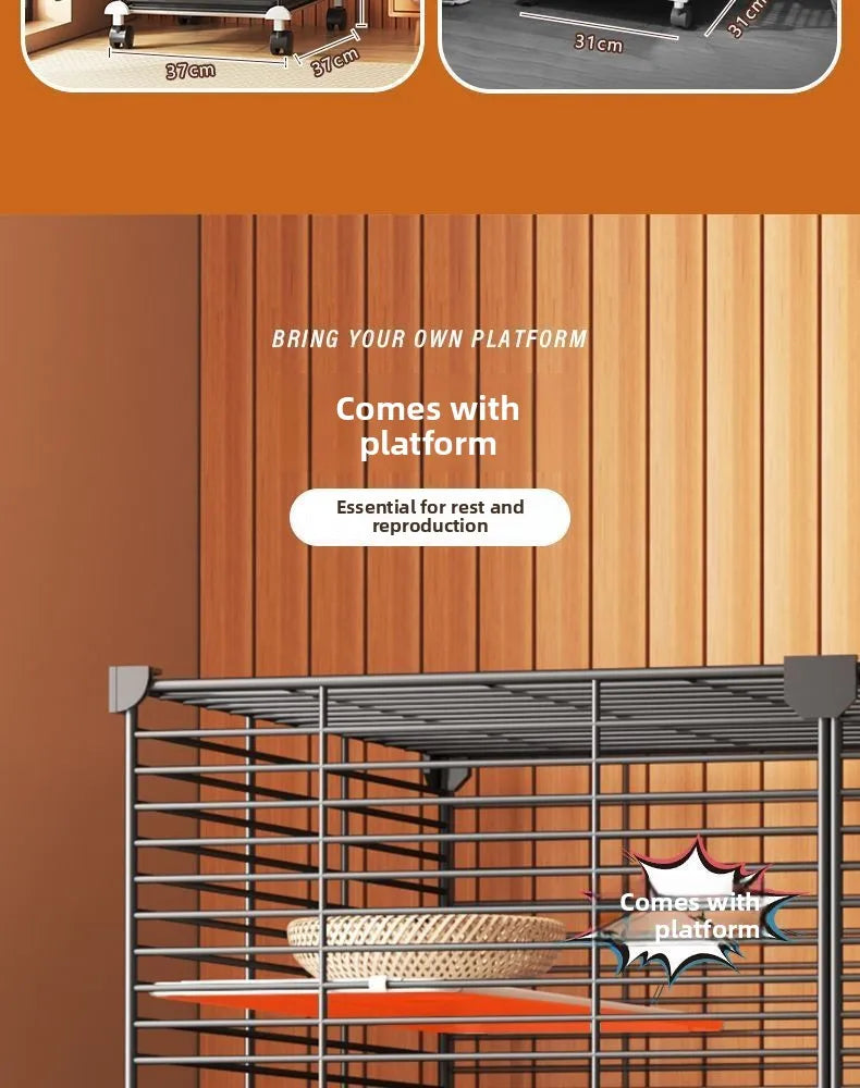 Large Bird Cage for Cockatiel Spacious Metal Aviary with Stand Easy Clean Bird Nests Indoor Flight House with Detachable Panel