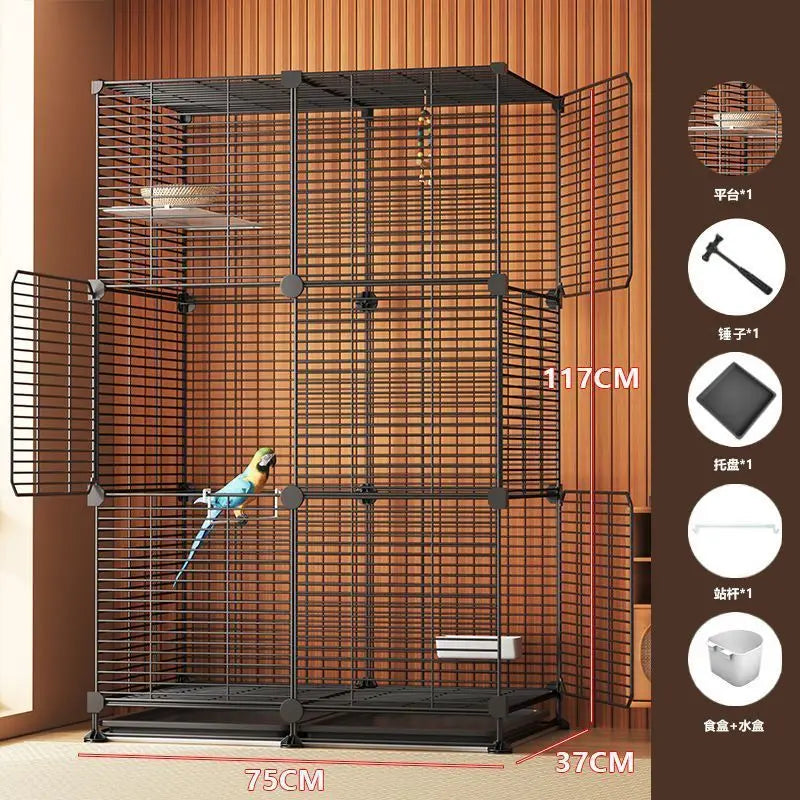 Large Bird Cage for Cockatiel Spacious Metal Aviary with Stand Easy Clean Bird Nests Indoor Flight House with Detachable Panel