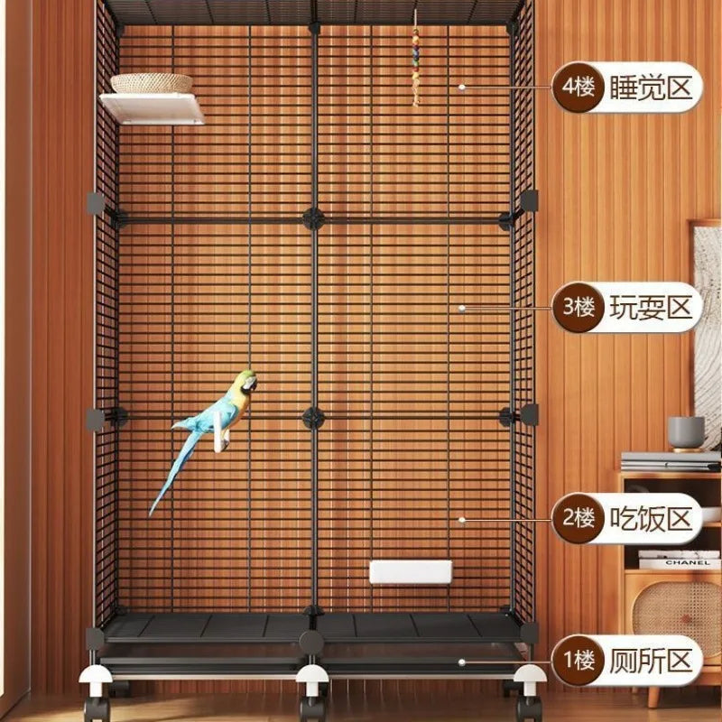 Large Bird Cage for Cockatiel Spacious Metal Aviary with Stand Easy Clean Bird Nests Indoor Flight House with Detachable Panel