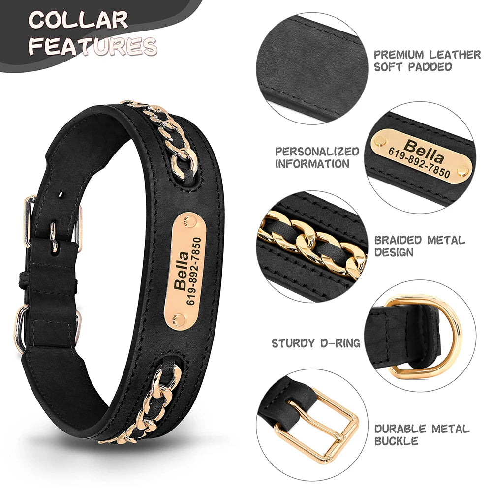 Coleiras de couro personalizadas com placa de identificação para cães