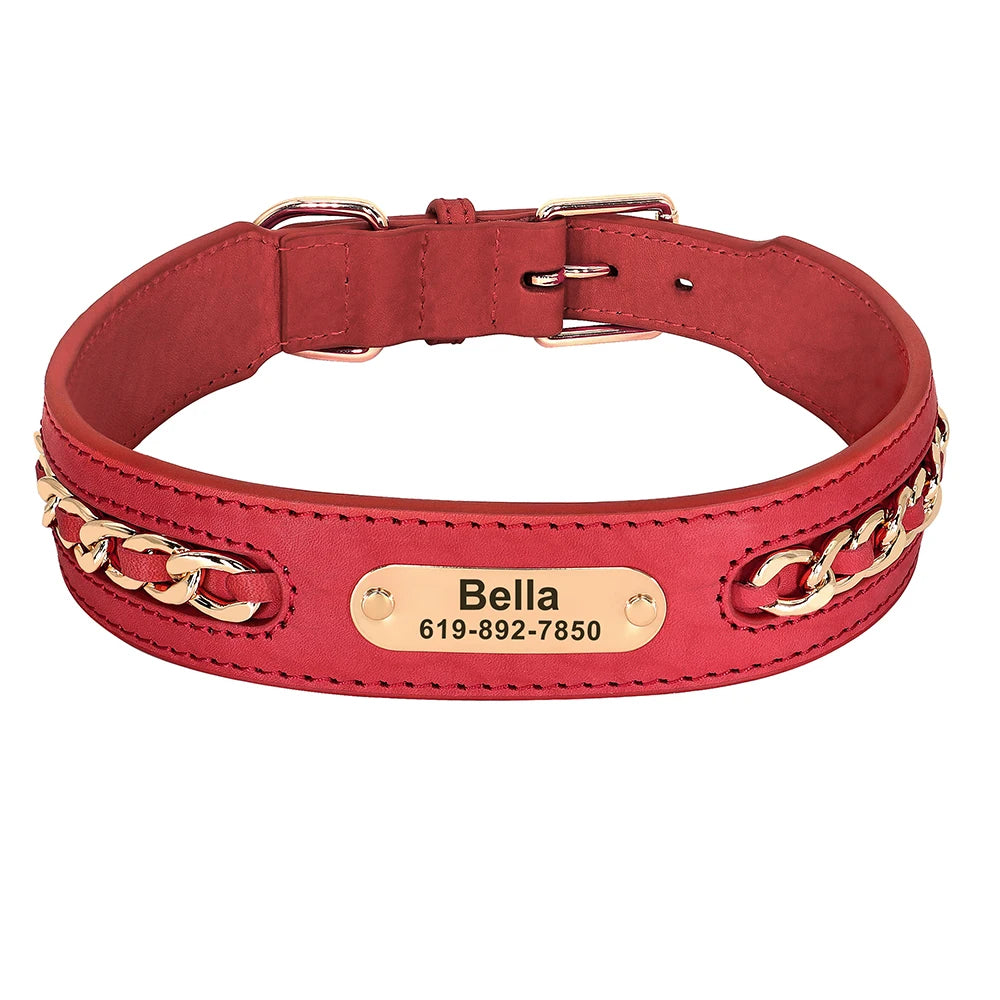 Coleiras de couro personalizadas com placa de identificação para cães
