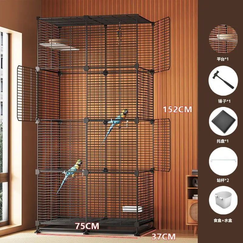 Large Bird Cage for Cockatiel Spacious Metal Aviary with Stand Easy Clean Bird Nests Indoor Flight House with Detachable Panel