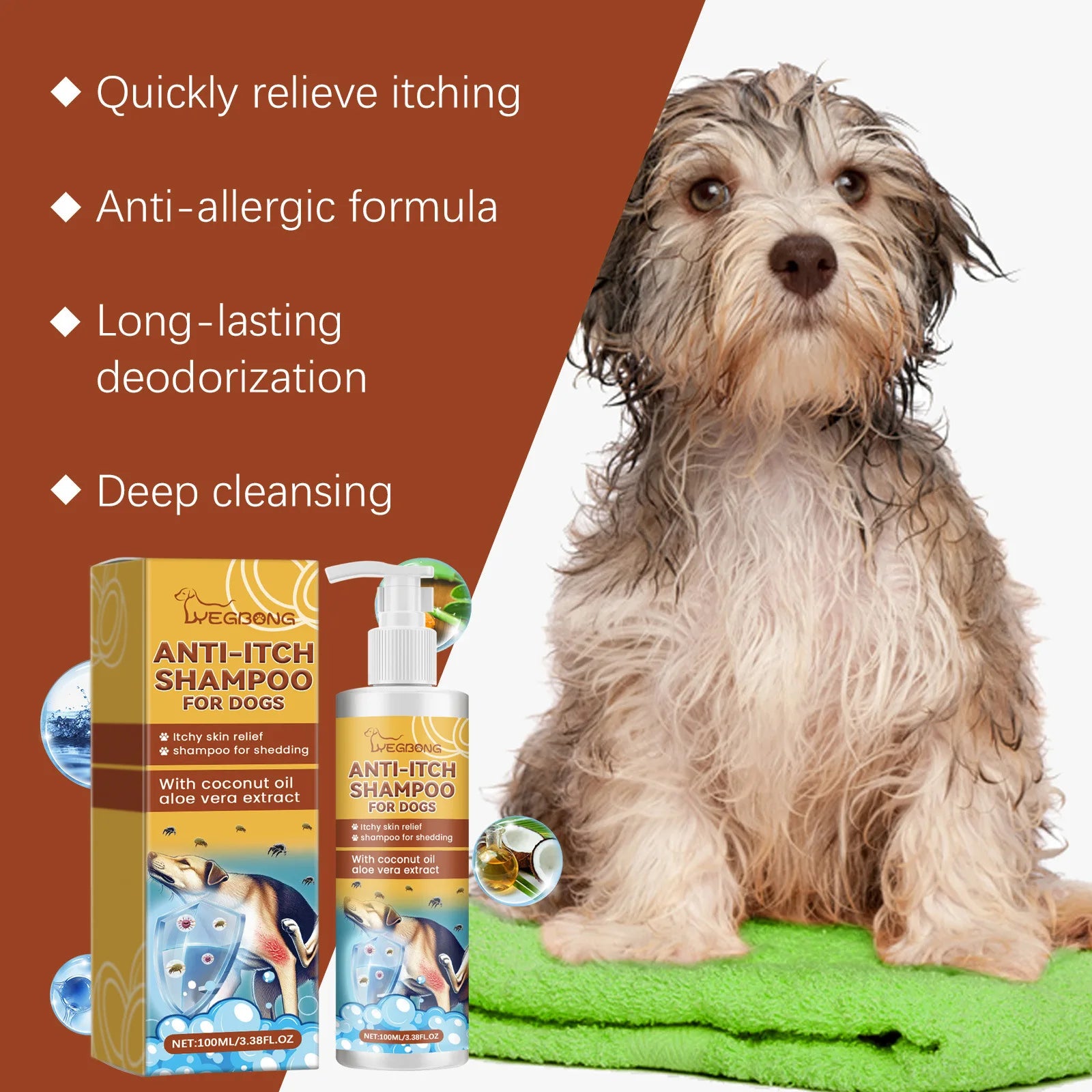 Shampoo e condicionador hidratante para cães com pele sensível, pH balanceado