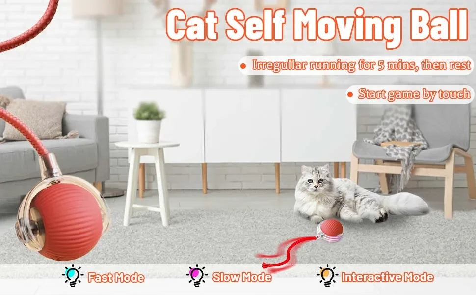 Bola interativa para cães e gatos, bola rolante automática com cauda falsa