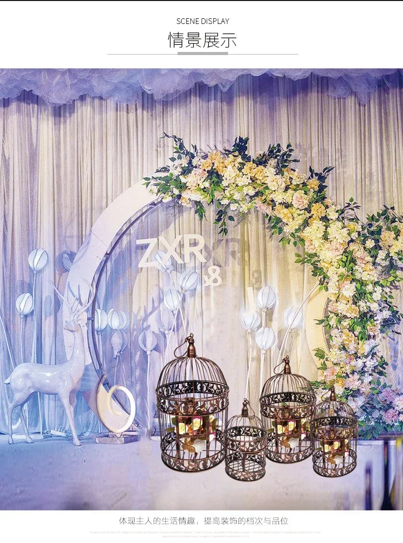 Gaiola de ferro para pássaros, decoração de casamento com gaiola de ferro