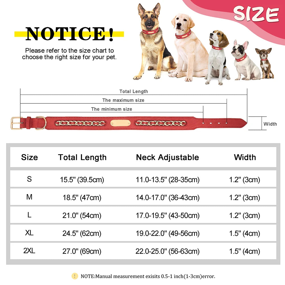 Coleiras de couro personalizadas com placa de identificação para cães