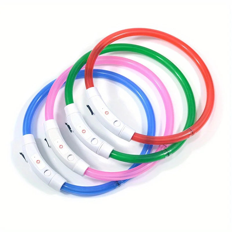 Coleira de LED para cães, luminosa, anti-perda, recarregável via USB.