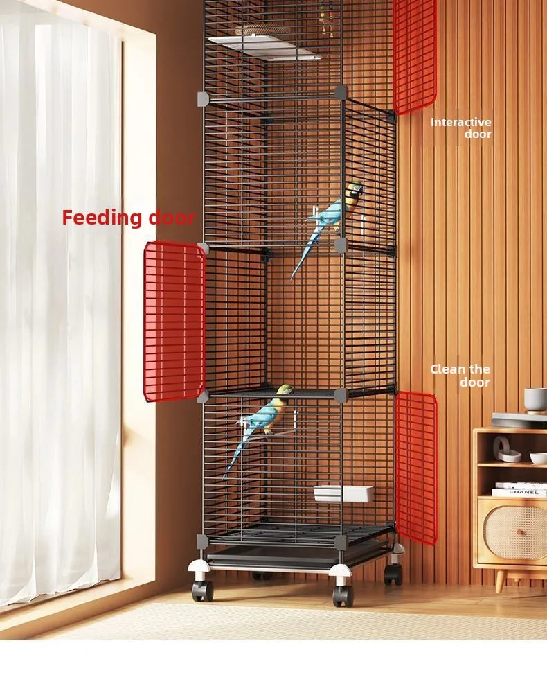 Large Bird Cage for Cockatiel Spacious Metal Aviary with Stand Easy Clean Bird Nests Indoor Flight House with Detachable Panel