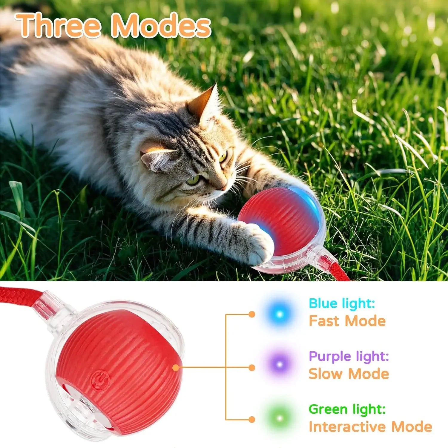 Bola interativa para cães e gatos, bola rolante automática com cauda falsa