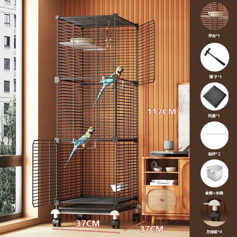 Large Bird Cage for Cockatiel Spacious Metal Aviary with Stand Easy Clean Bird Nests Indoor Flight House with Detachable Panel
