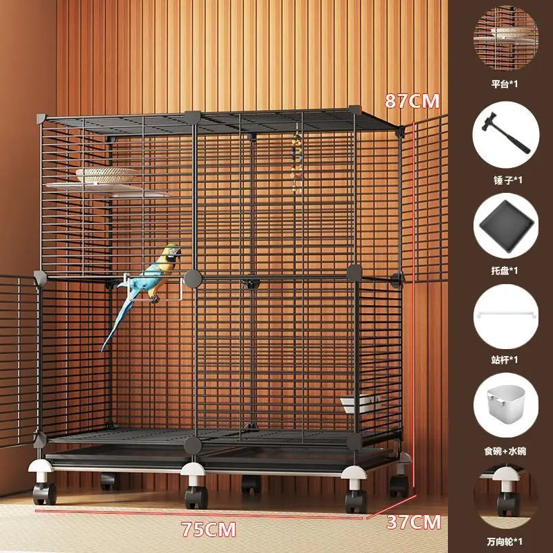 Large Bird Cage for Cockatiel Spacious Metal Aviary with Stand Easy Clean Bird Nests Indoor Flight House with Detachable Panel