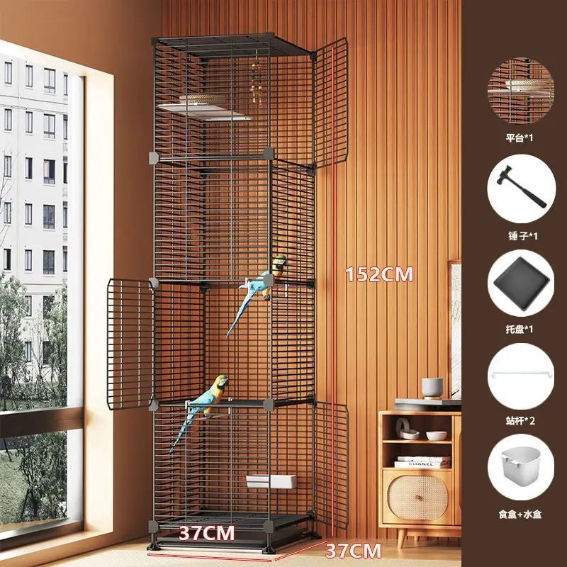 Large Bird Cage for Cockatiel Spacious Metal Aviary with Stand Easy Clean Bird Nests Indoor Flight House with Detachable Panel