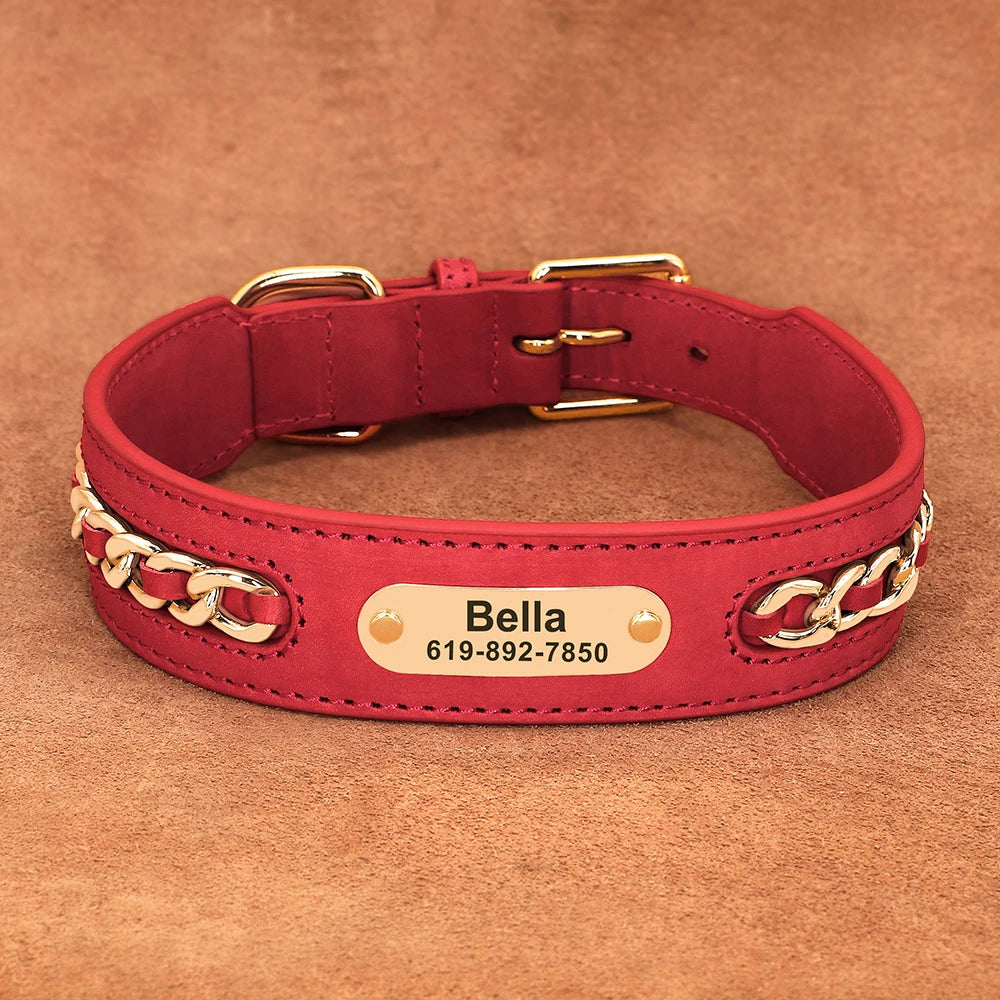 Coleiras de couro personalizadas com placa de identificação para cães