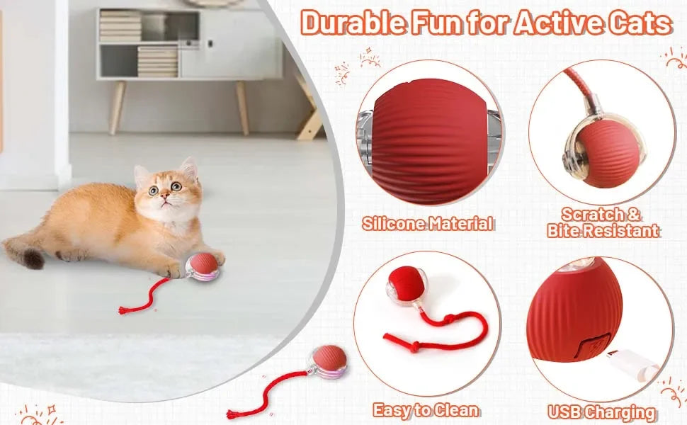 Bola interativa para cães e gatos, bola rolante automática com cauda falsa