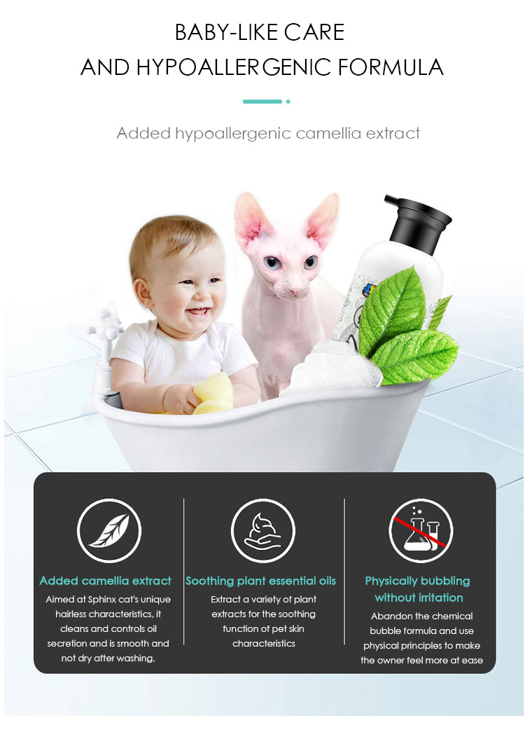 Gel de Banho para Gatos Canadian Sphynx, Shampoo e Sabonete Líquido
