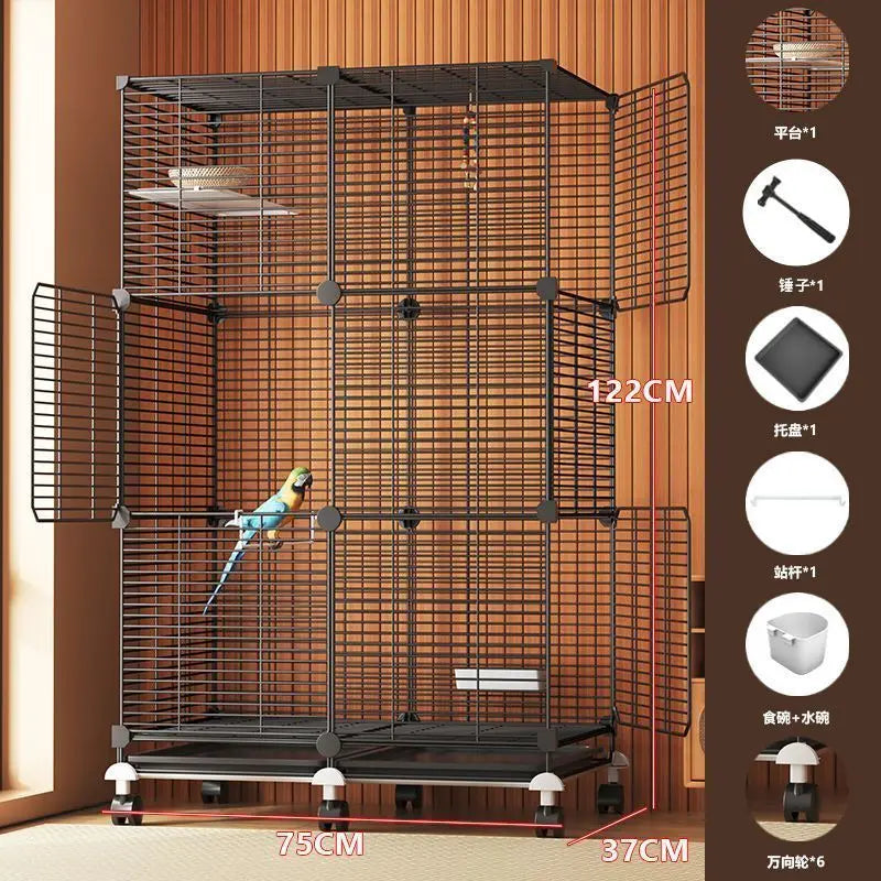 Large Bird Cage for Cockatiel Spacious Metal Aviary with Stand Easy Clean Bird Nests Indoor Flight House with Detachable Panel