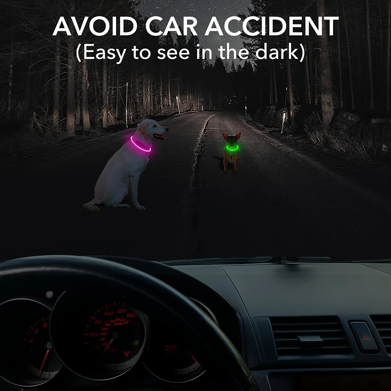 Coleira de LED para cães, luminosa, anti-perda, recarregável via USB.