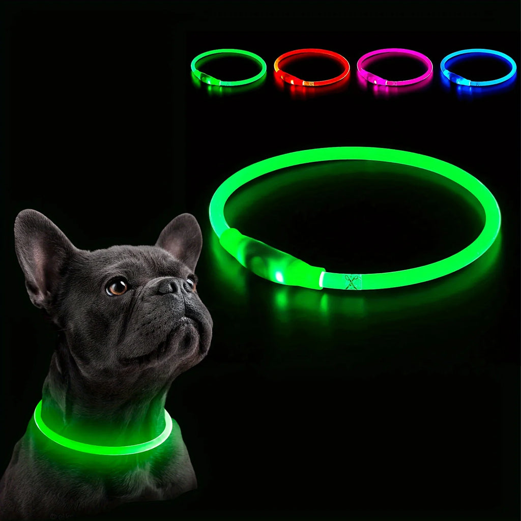 Coleira de LED para cães, luminosa, anti-perda, recarregável via USB.