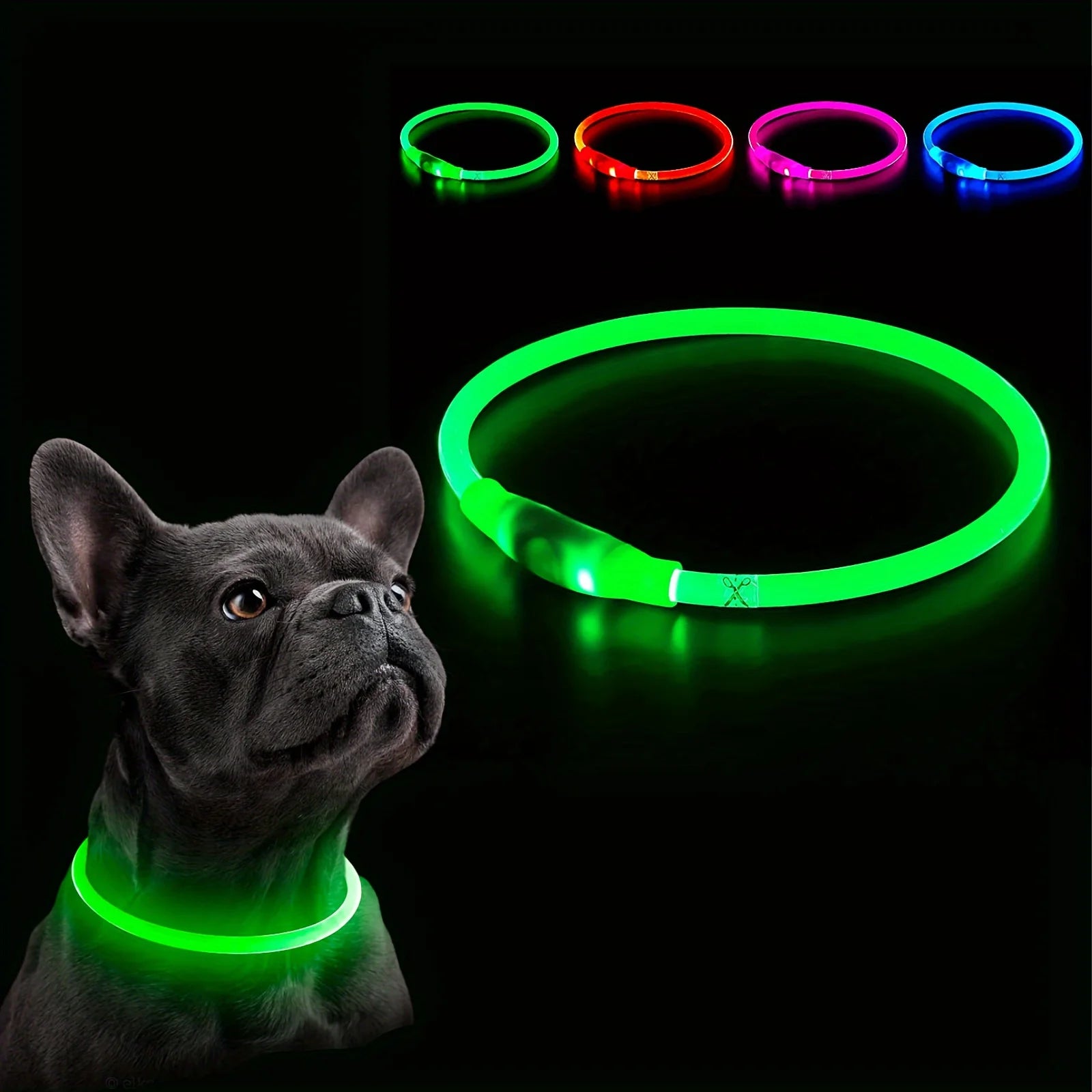Coleira de LED para cães, luminosa, anti-perda, recarregável via USB.