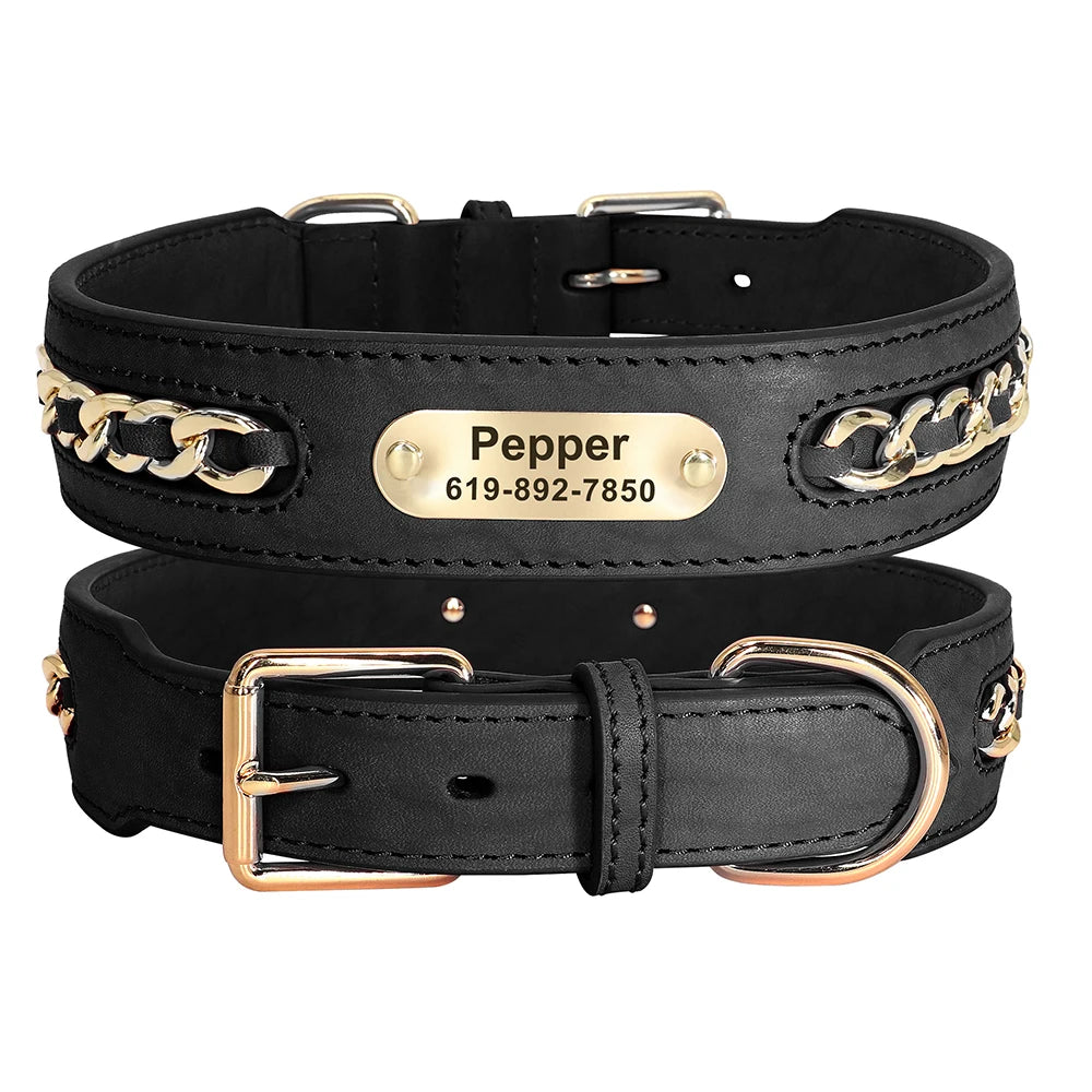 Coleiras de couro personalizadas com placa de identificação para cães