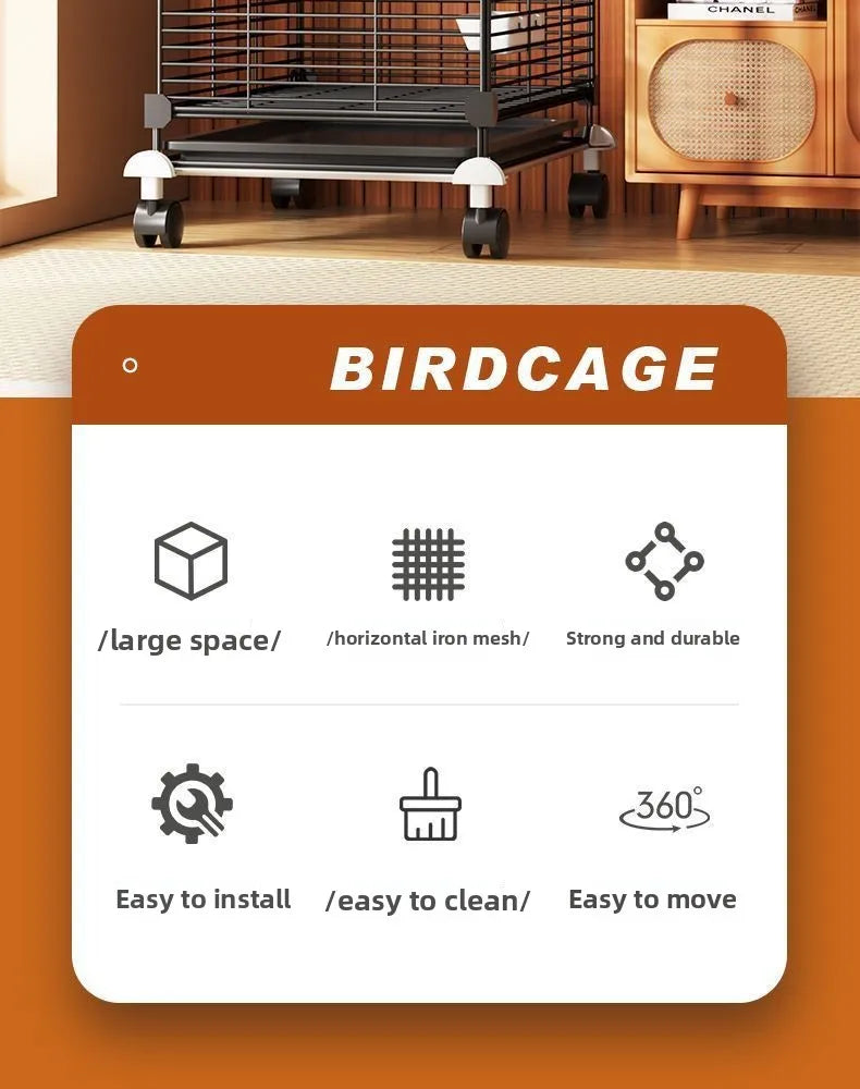 Large Bird Cage for Cockatiel Spacious Metal Aviary with Stand Easy Clean Bird Nests Indoor Flight House with Detachable Panel