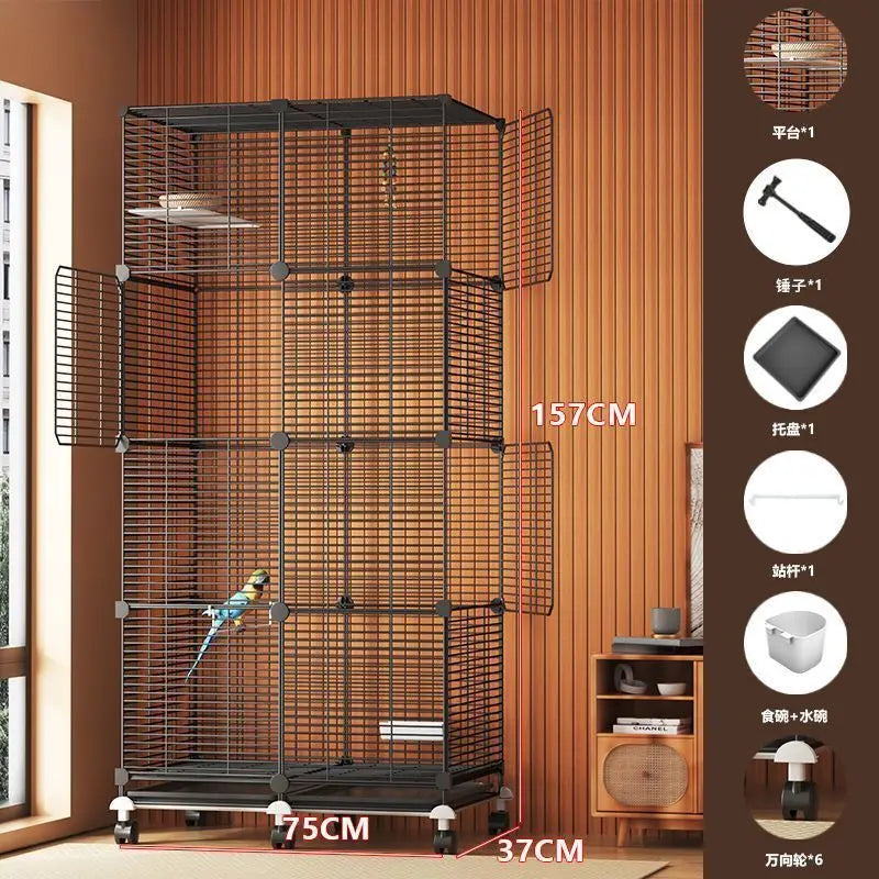 Large Bird Cage for Cockatiel Spacious Metal Aviary with Stand Easy Clean Bird Nests Indoor Flight House with Detachable Panel